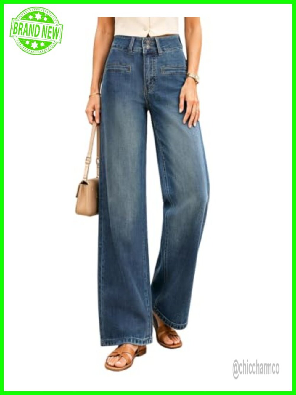 Women High Waisted Wide Leg Stretchy Denim Jeans Tummy Control Casual Pants